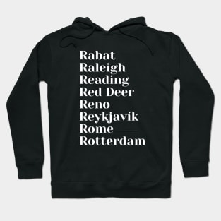 Cities starting with the letter, R, Pin, Tote, Mug Hoodie